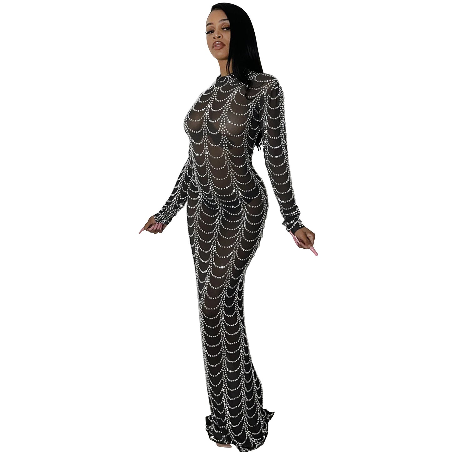 Fashion Sexy Nightclub Hot Rhinestone Mesh Dresses