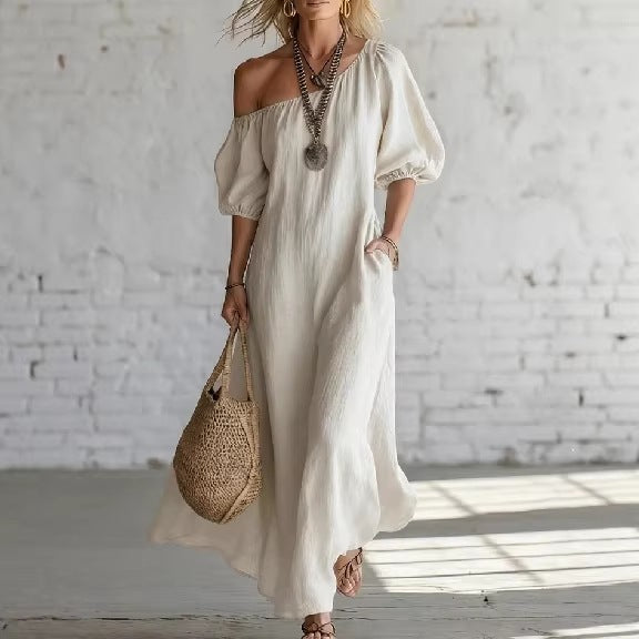 Women's Style Puff Sleeve Loose Slimming Large Dress