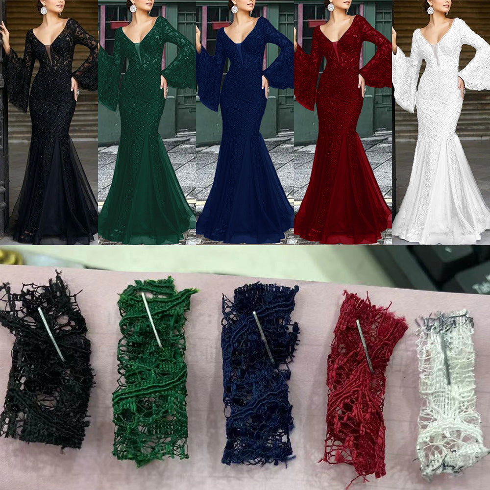 Lace Elegant Sexy Slim Fishtail Long Banquet Female Black Dress