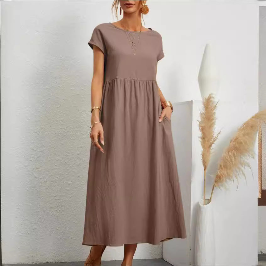 Solid Color Sleeveless Loose Cotton Linen Dresses