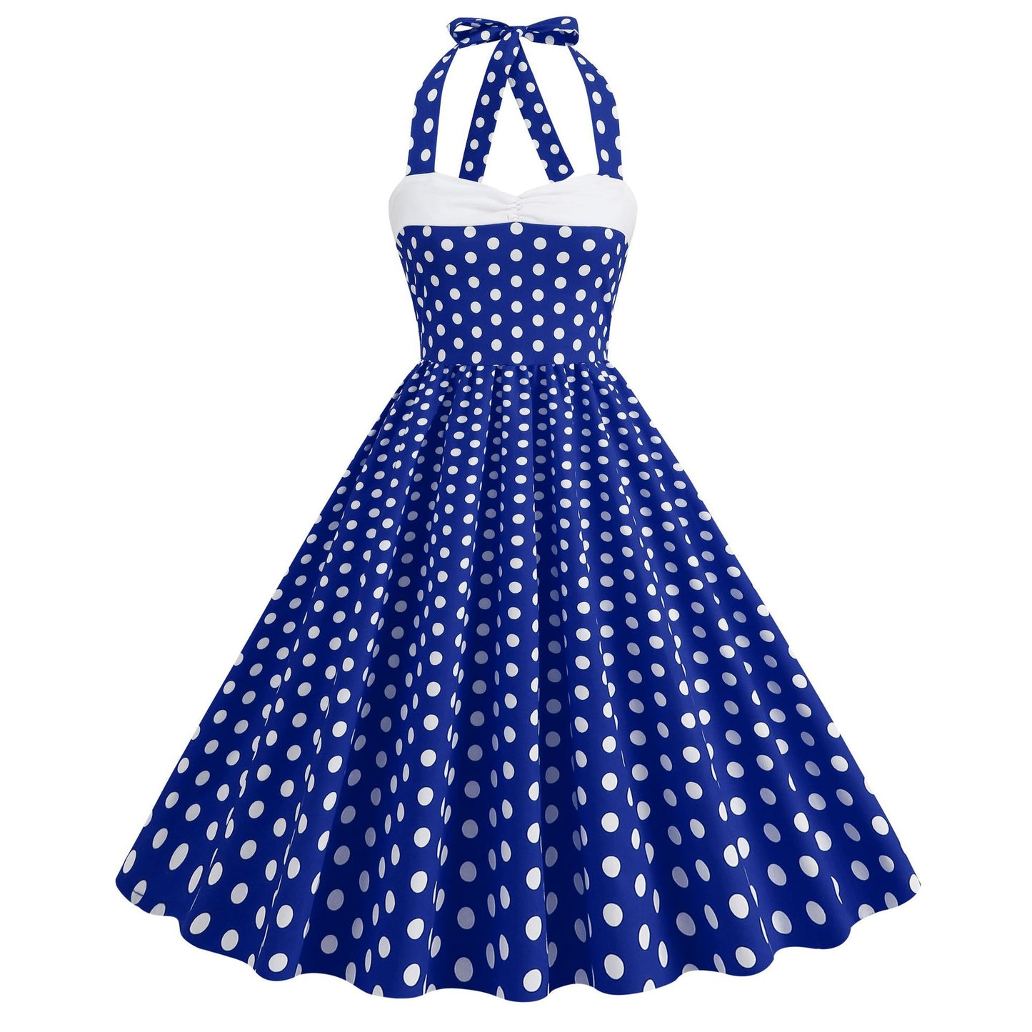 Women's Polka Dot Stitching Halter Hepburn Vintage Dresses