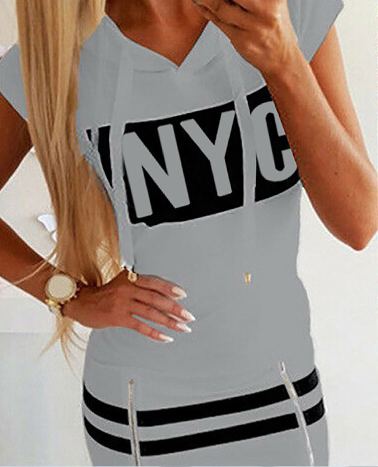 Classic Women's Fashion Short-sleeved Hooded Split Dress