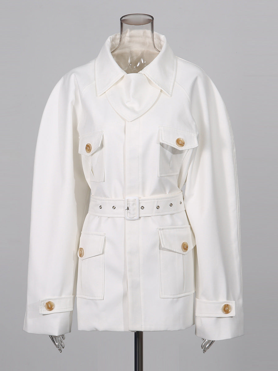 Women's Style Temperament Polo Collar Solid Color Long-sleeved Coats