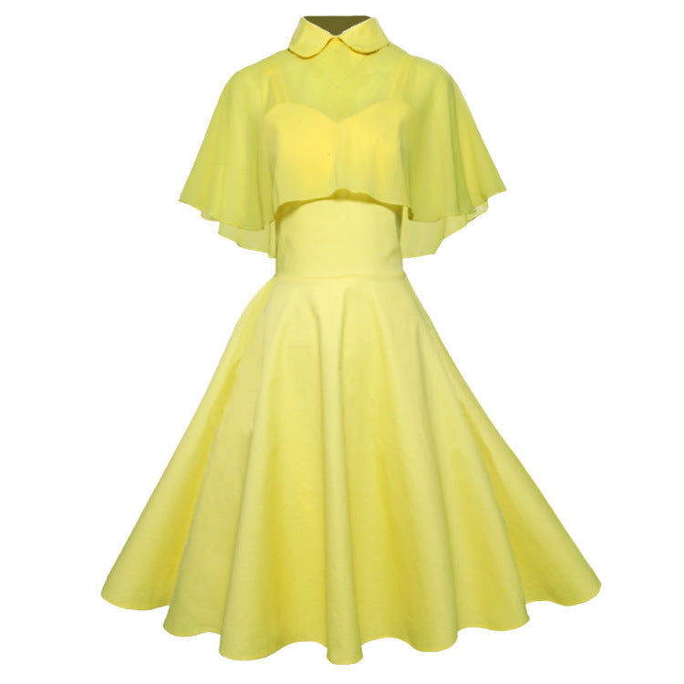 Two-piece With Shawl Doll Collar Black Dresses