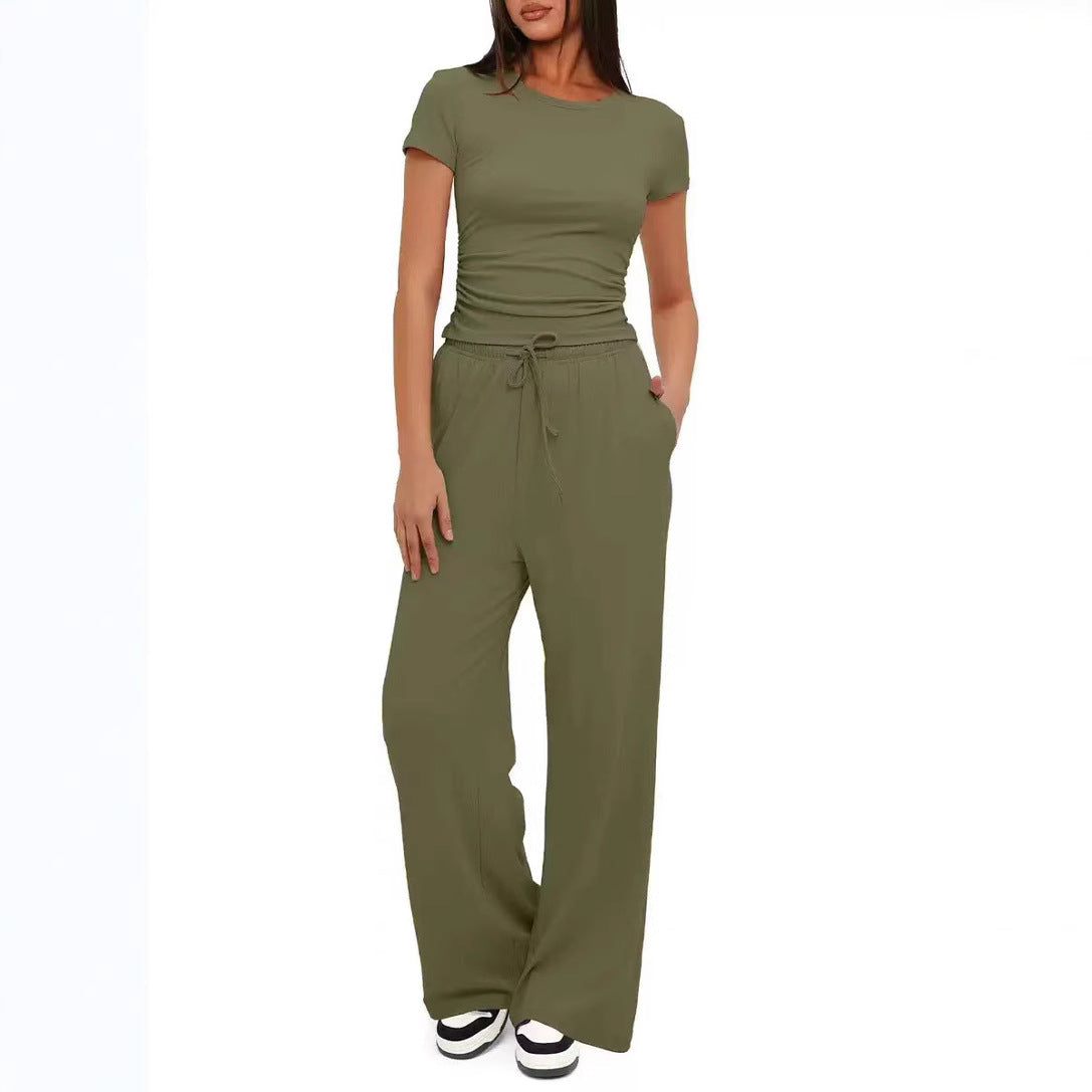 Beautiful Versatile Women's Two-piece Pleated Short-sleeved Fashion Casual Suit