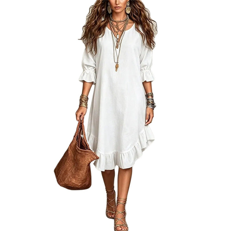 Women's Woven Fabric Elegant Half Sleeves Ruffled Dress