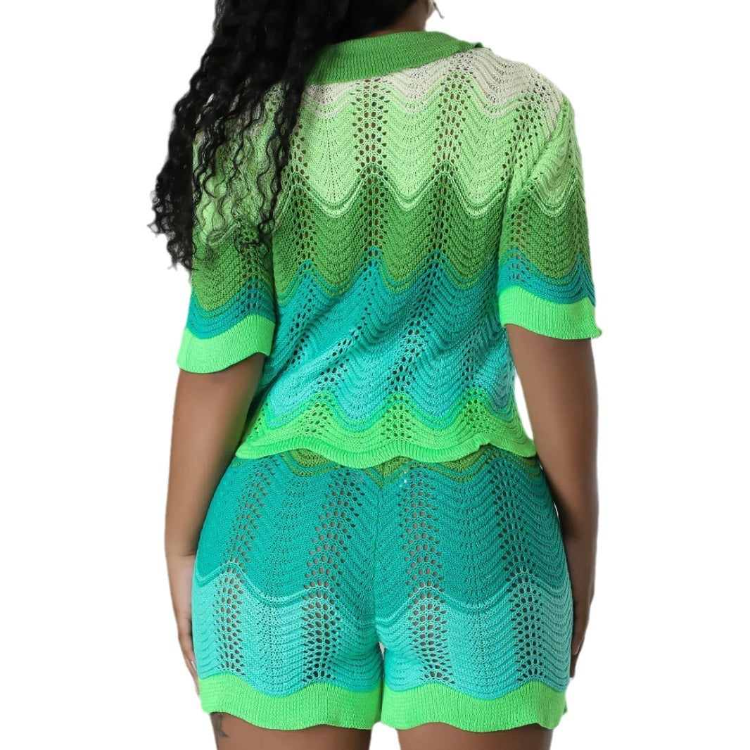 Classic Women's Spring Knitted Short-sleeved Two-piece Fashion Casual Suit