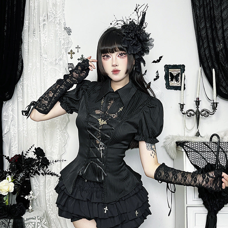 Women's Dark Cross Hollow Lolita Shirt For Blouses