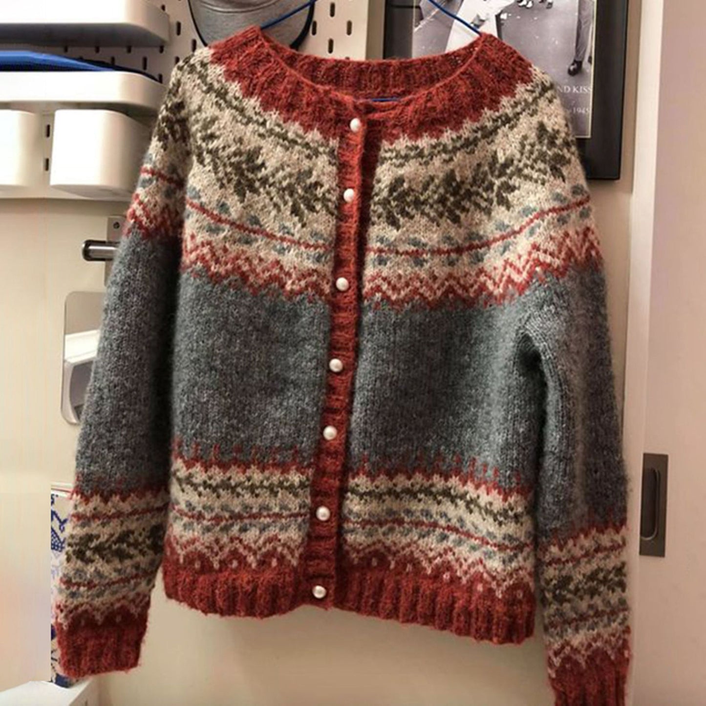 Versatile Women's Ethnic Style Jacquard Single-breasted Women's Sweater