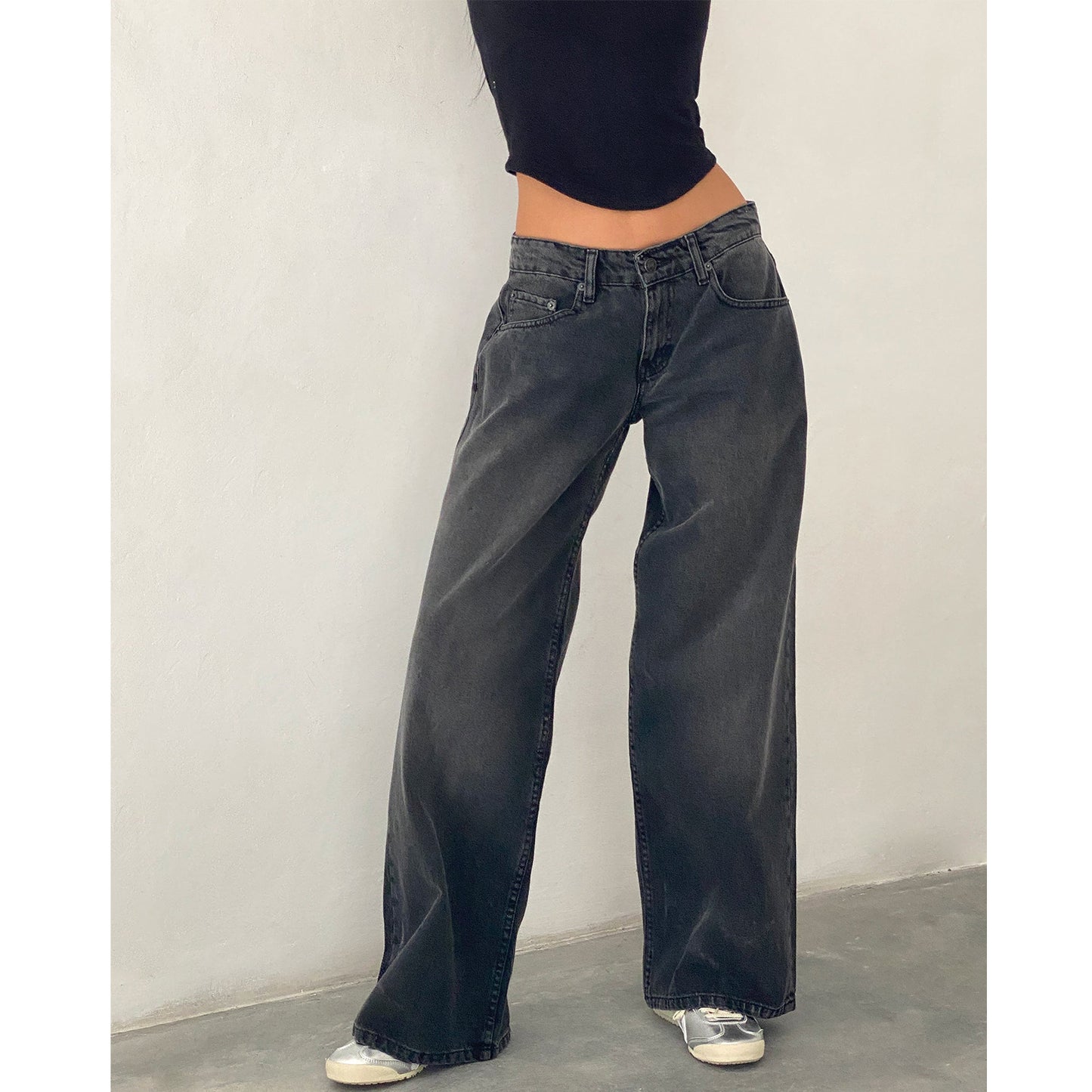 Women's Retro Low Waist Washed Straight Autumn Street Wide Leg Jeans