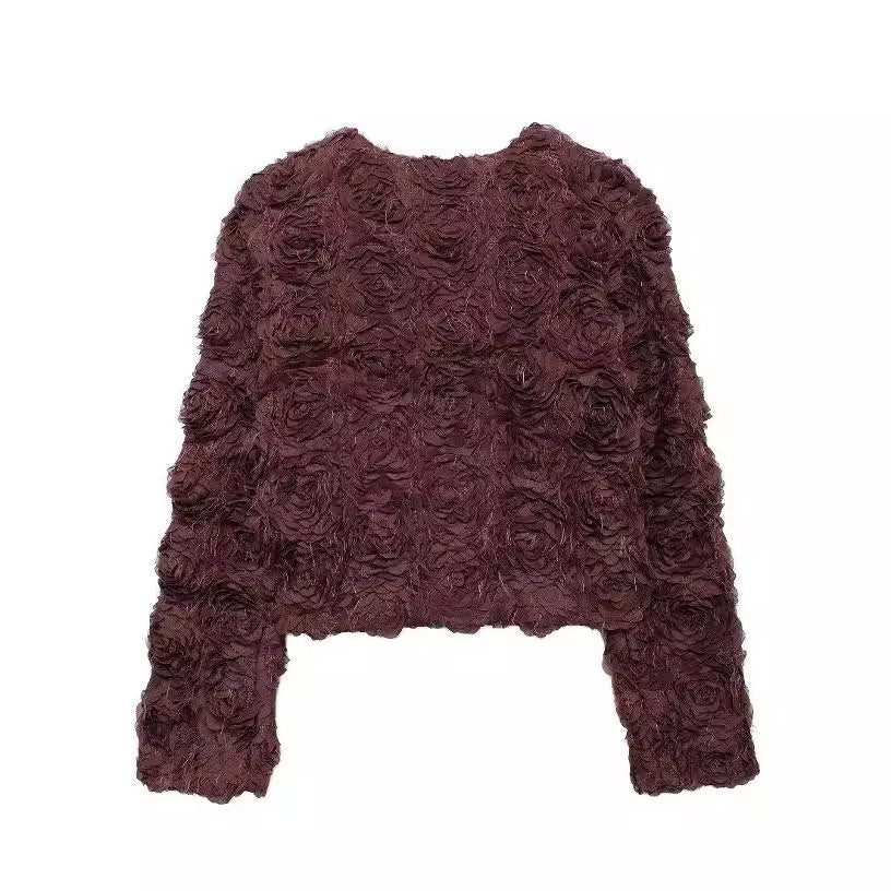 Women's Fashion Round Neck Flower-shaped Texture Coats