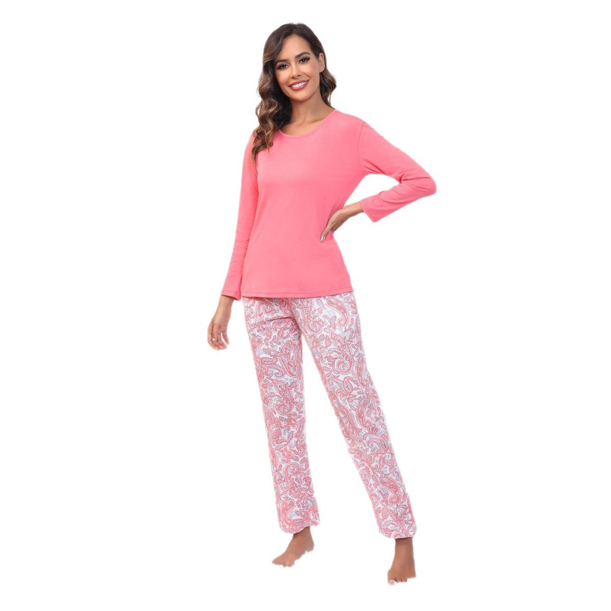 Solid Color Long-sleeved T-shirt Printed Trousers Suits