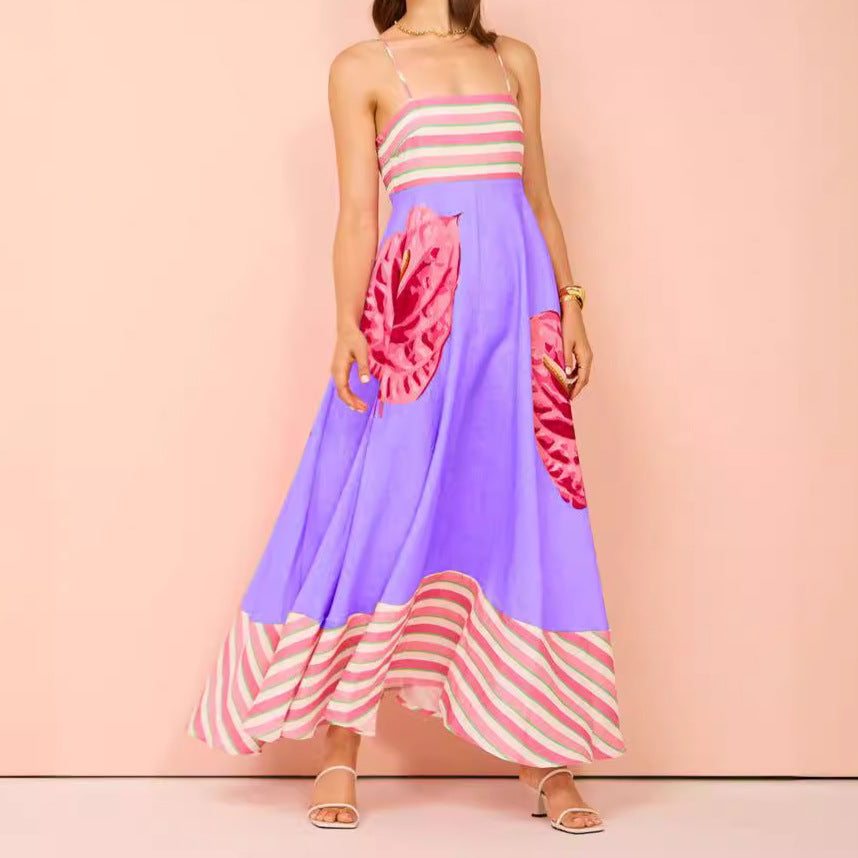 Women's Summer Simple Style Printed High Waist Dress