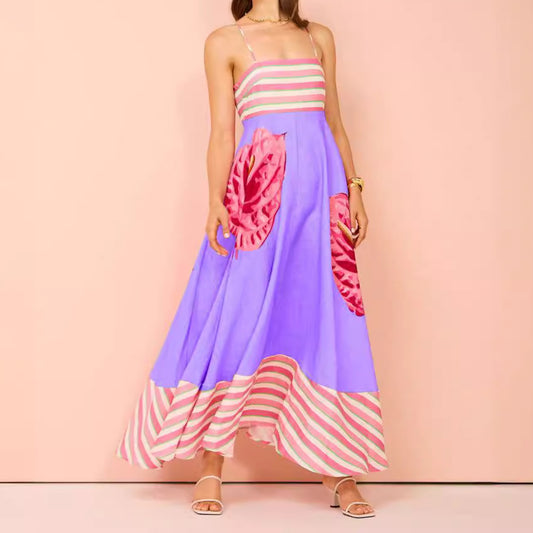 Women's Summer Simple Style Printed High Waist Dress