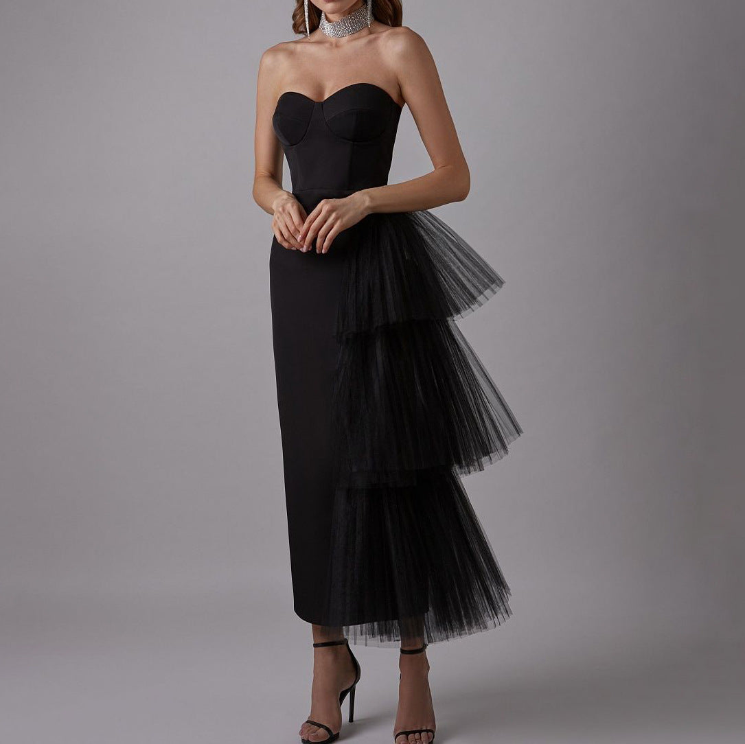 Women's Summer Dinner Formal Dress High Elastic Pleated Mesh Dresses