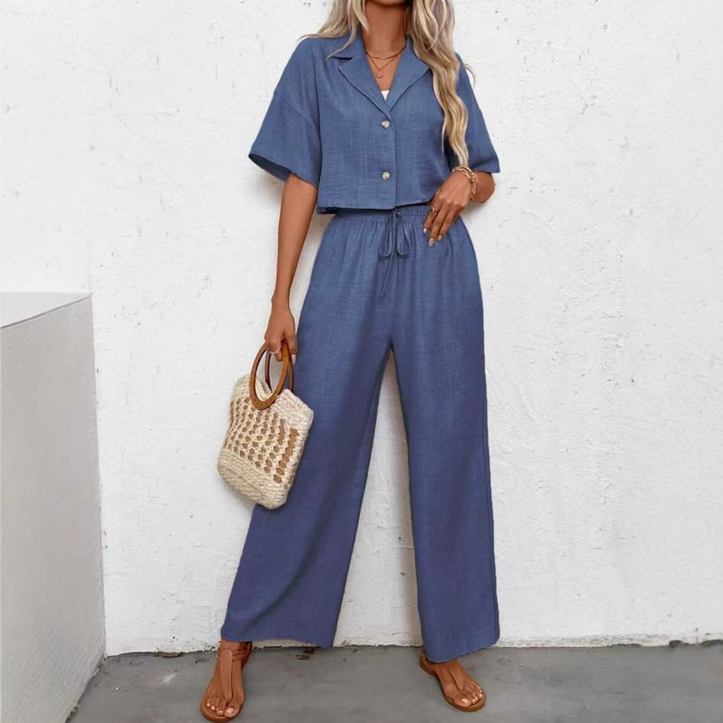 Women's Solid Color Elegant Two-piece Wide Leg Jackets