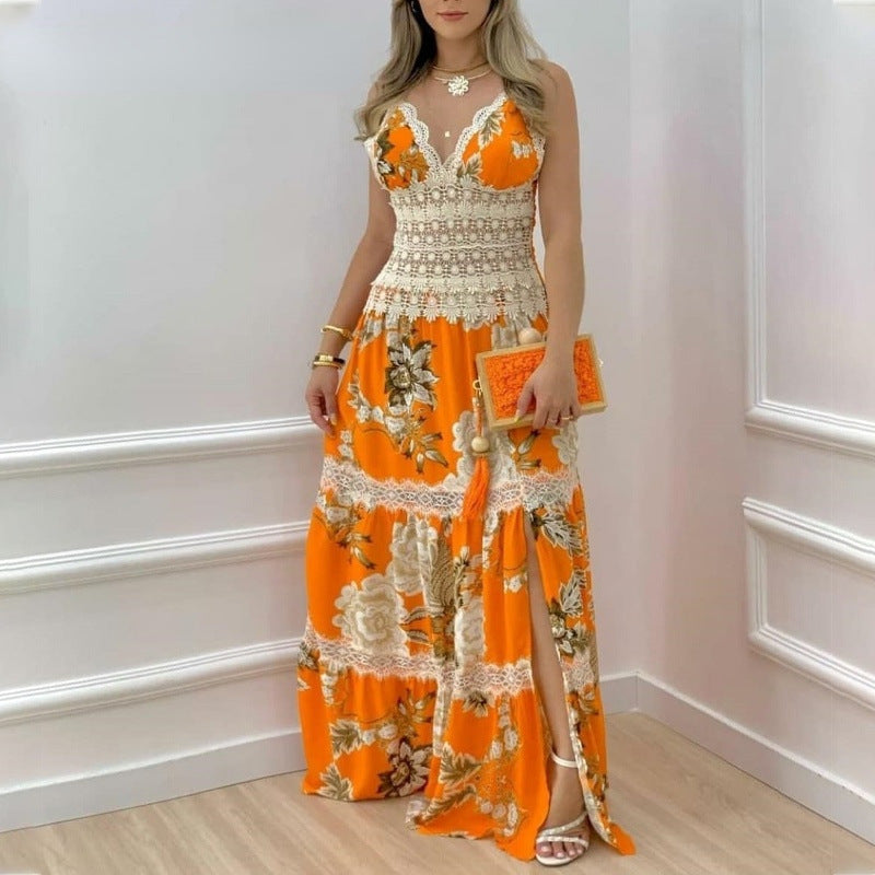 Long Lace Stitching Sexy Suspender Dress Dresses
