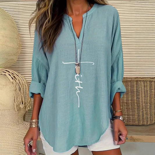 Women's Cotton Linen Solid Color Shirt Blouses