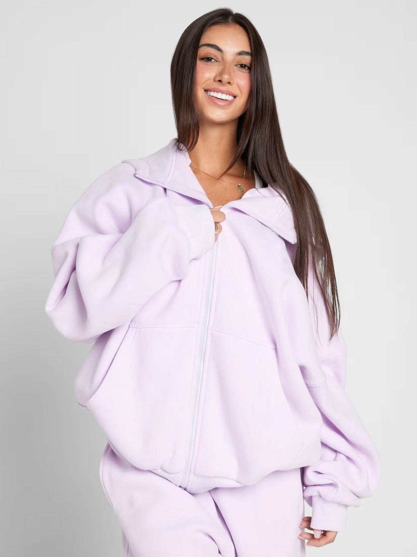 Women's Spring Solid Color Hooded Long-sleeved Zipper Suits