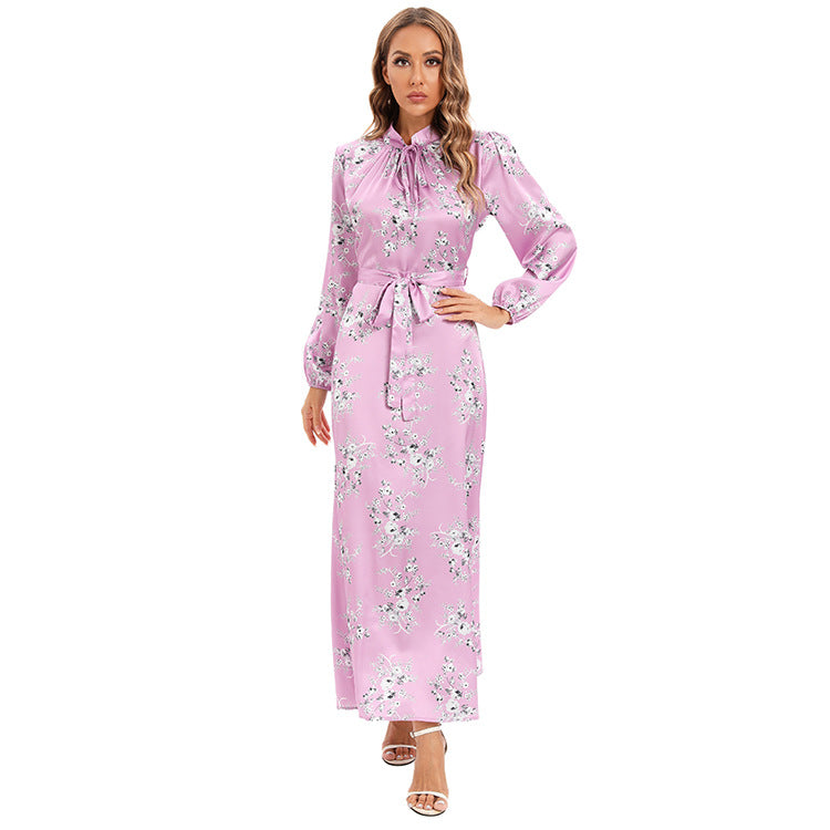 Durable Elegant Sweet Girdle Flower Satin Dress