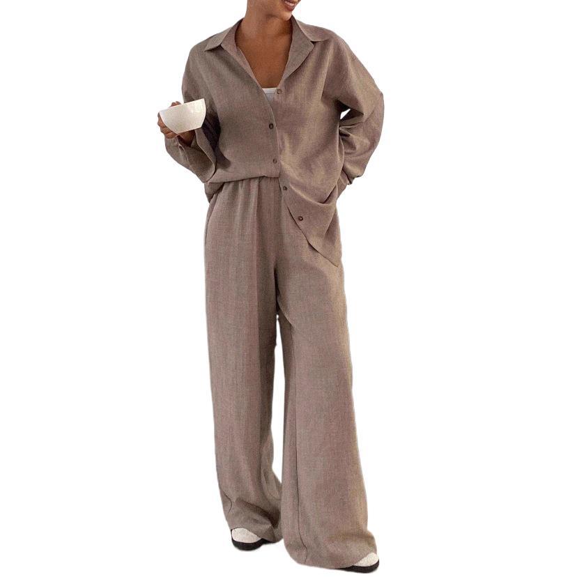Set Loose Cotton Linen Long Sleeve Trousers Fashion Casual Suit