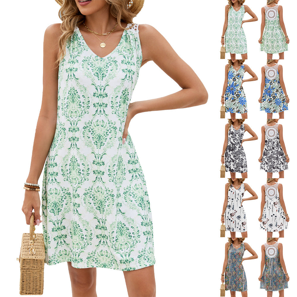 Charming Slouchy Women's Printed Lace Sleeveless Vests