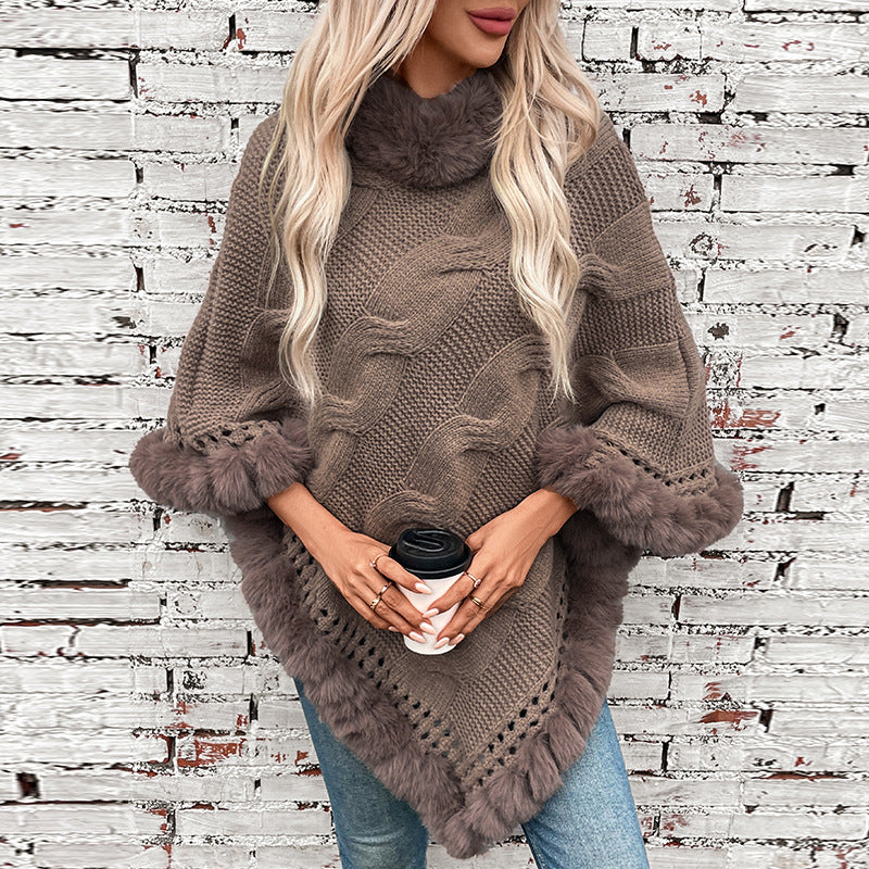 Women's Rex Rabbit Fur Collar Thick Pullover Sweaters