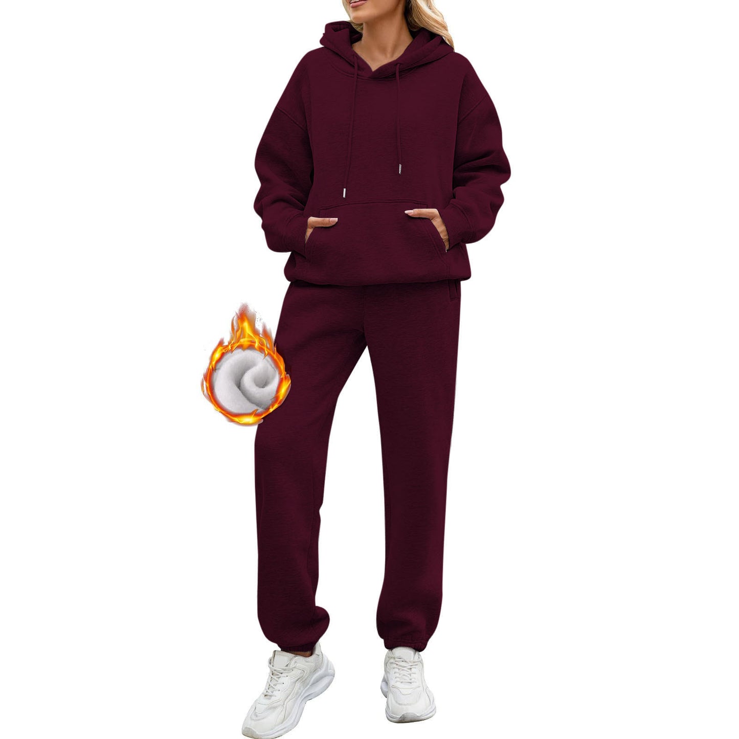 Women's Solid Color Long Sleeve Hooded Fleece Suits