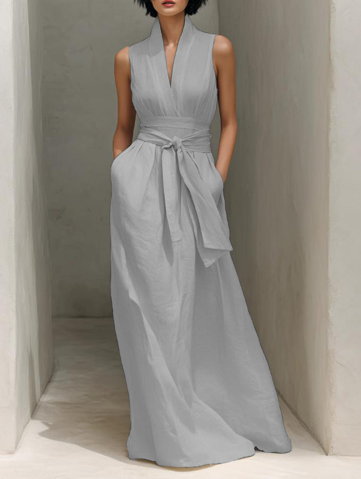 Women's Summer Solid Color Sleeveless Cold-shoulder Dress