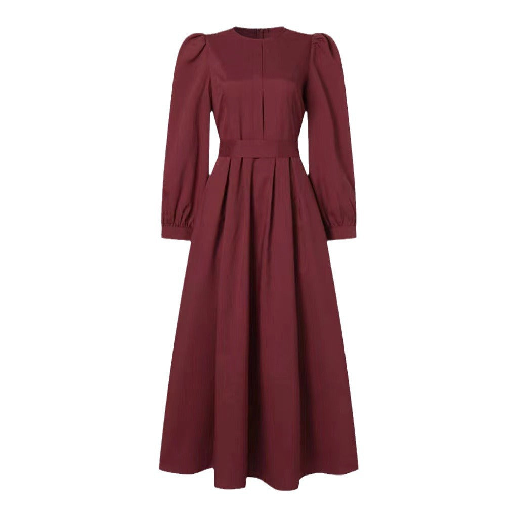 Casual Loose Solid Color Belt Long Dress