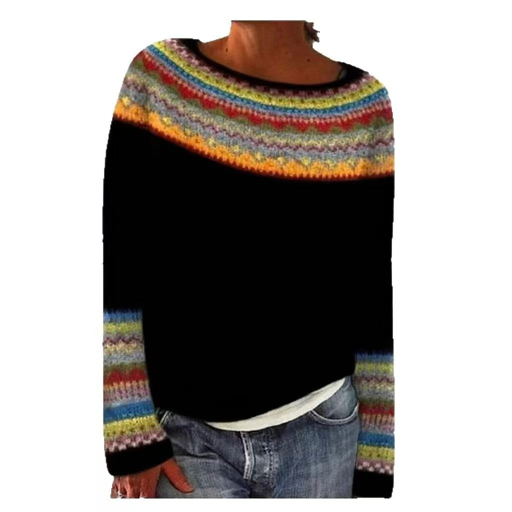 Women's Round Neck Multicolor Loose Fashion Pullover Sweater
