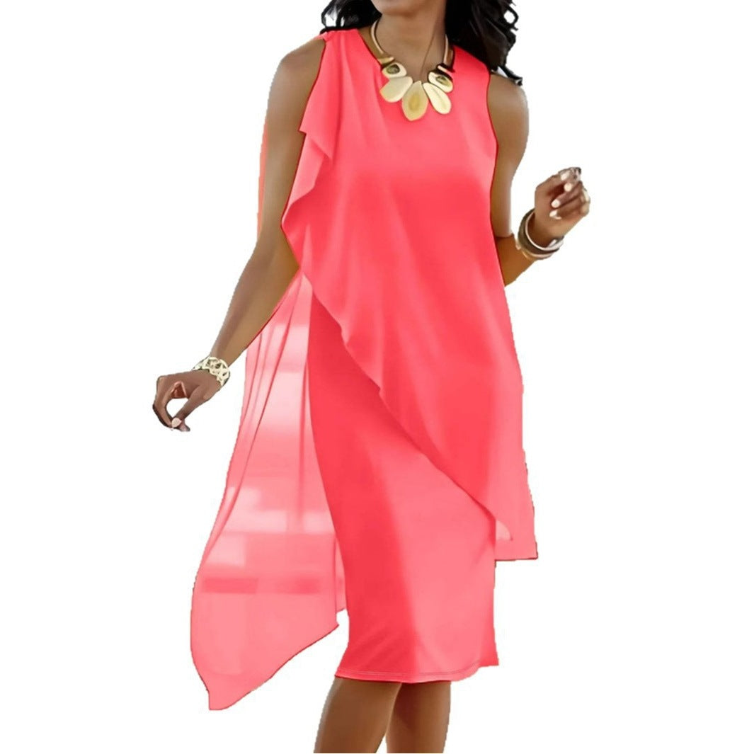 Women's Summer Urban Elegant Irregular Chiffon Sleeveless Dress