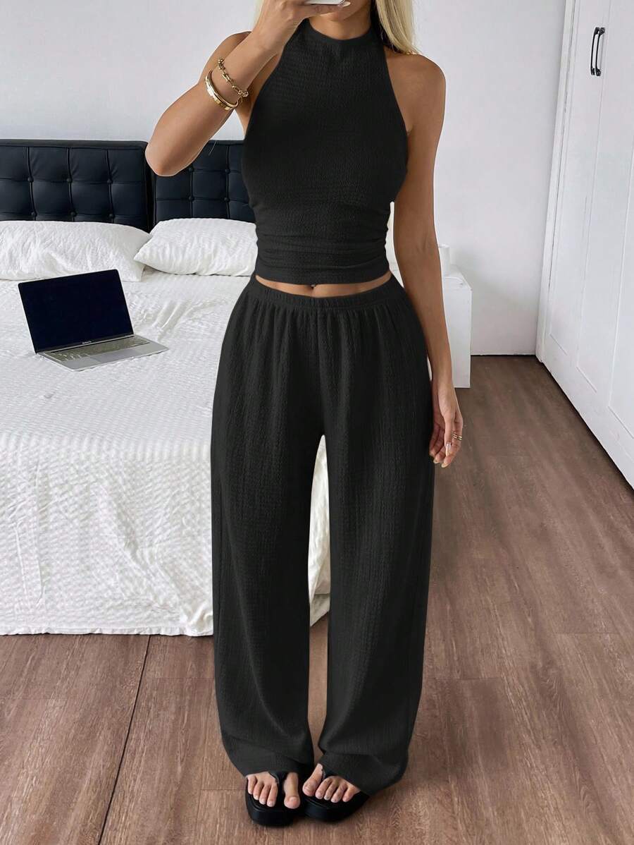 Women's Leisure Vacation Wide Leg Trousers Two-piece Fashion Casual Suit