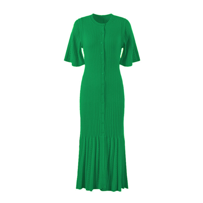 Women's Sleeve Button Slit Knitted Dress Fashion Dresses