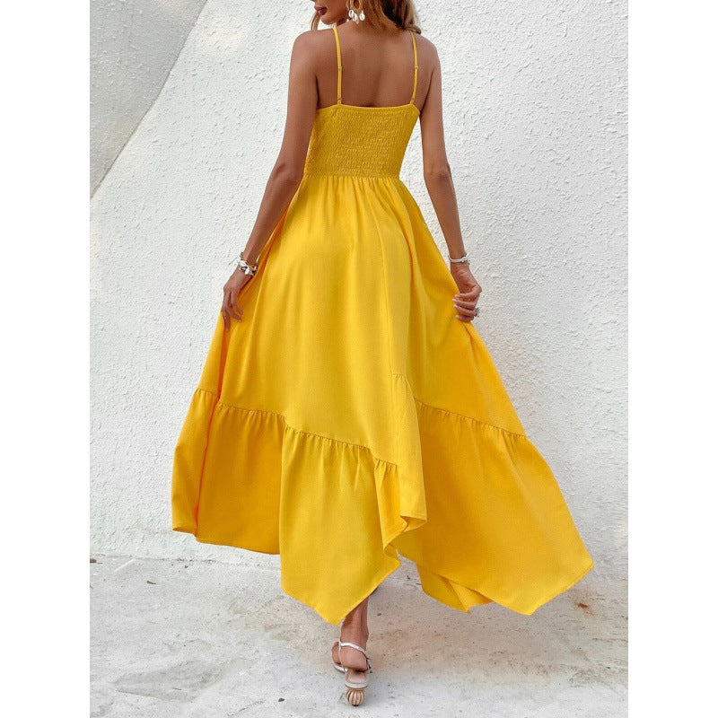 Cool Popular Solid Color Asymmetric Suspender Dress