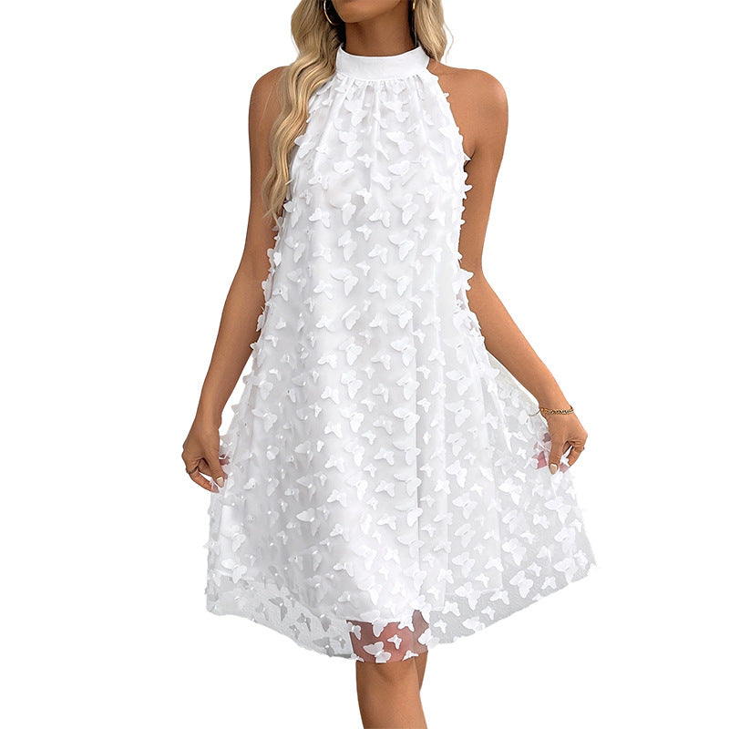 Butterfly Halter Summer Polyester Fiber Sleeveless Cold-shoulder Skirts