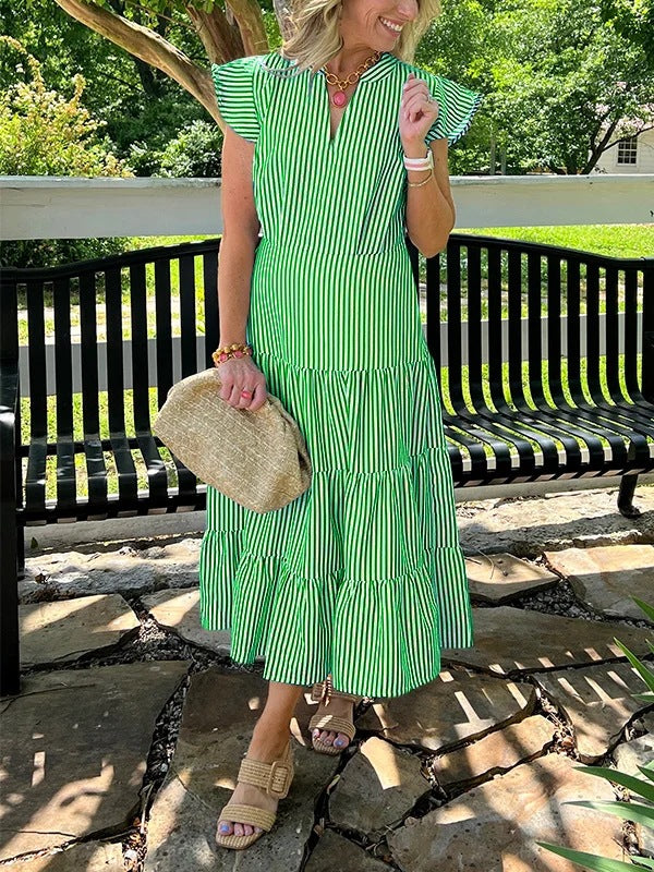 Women's Summer Temperament Striped Printed Flying Sleeves Dress