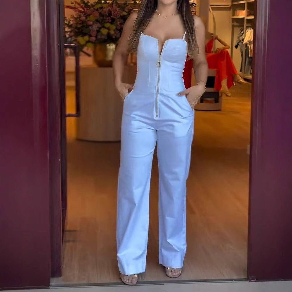 Comfortable Summer Solid Color Sling Pocket Jumpsuits