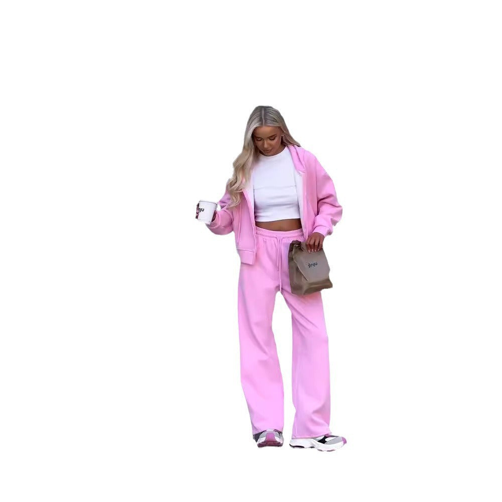 Women's Zipper Hooded Sport Trousers Two-piece Casual Suits