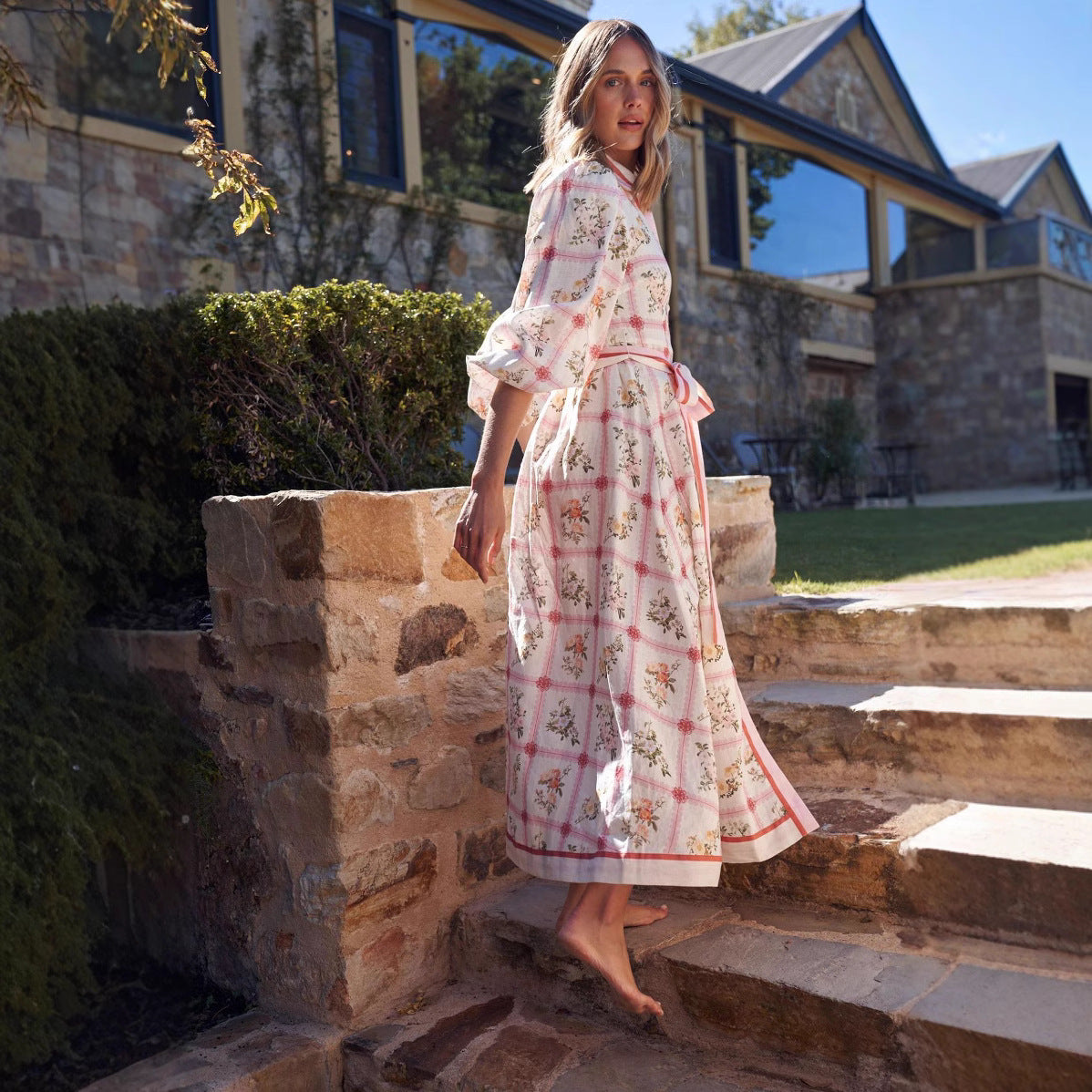 Slouchy Casual Linen Long Flower Dress Dresses