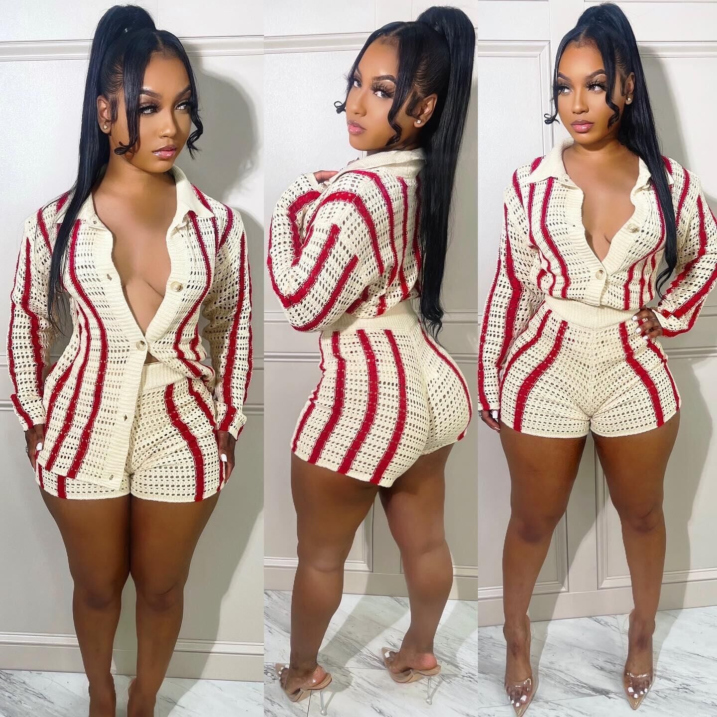 Slouchy High Lapel Button Stripe Two-piece Suits