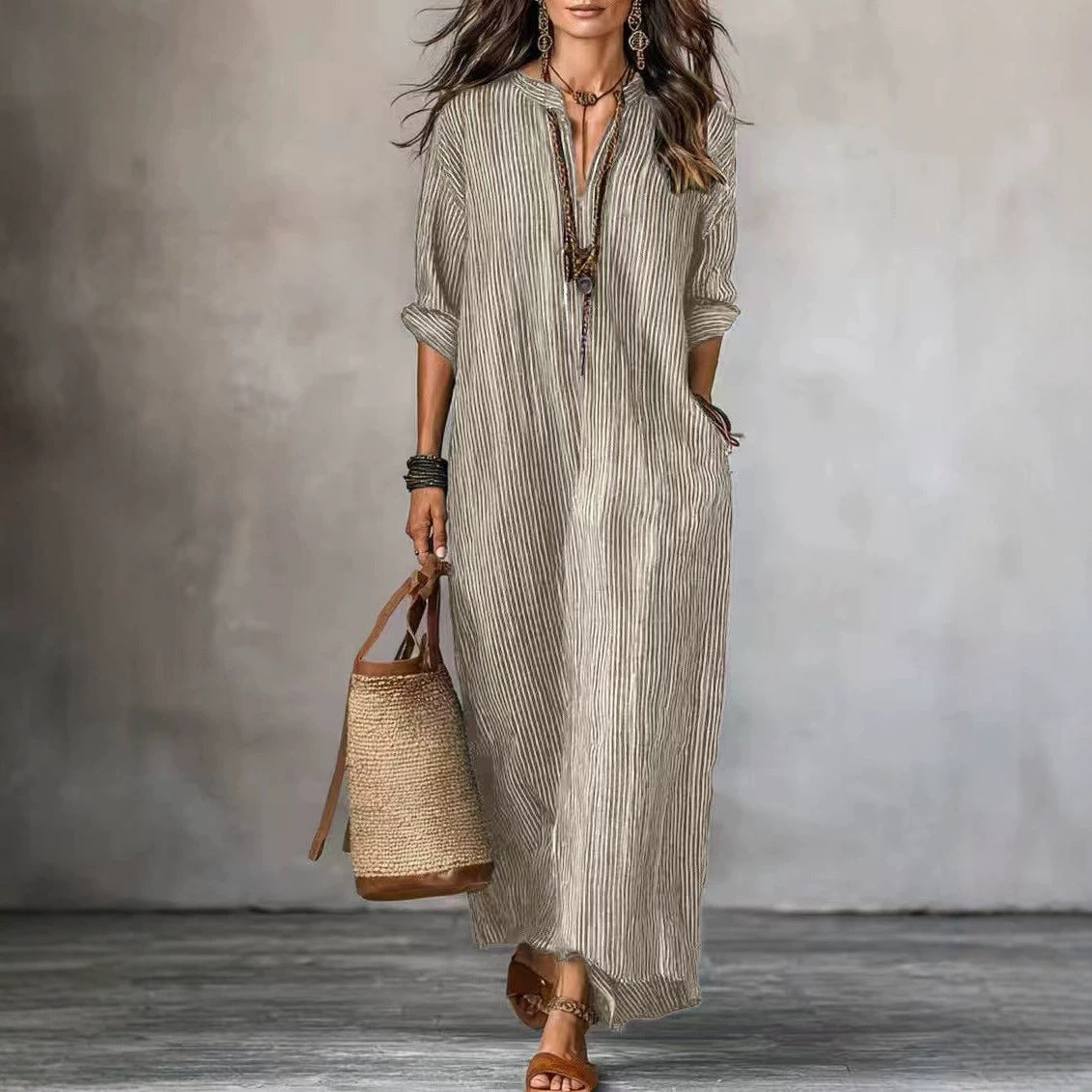 Holiday Loose Long Fashion Casual Striped Dress