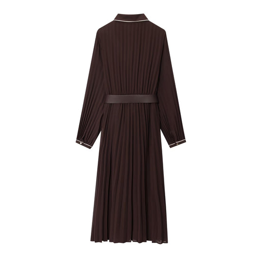Women's Autumn Temperament With Belt Pleated Midi Dresses
