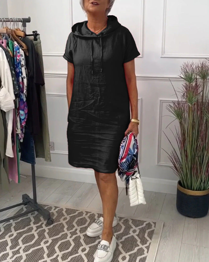 Women's Summer Fashion Solid Color Pocket Sleeve Dress