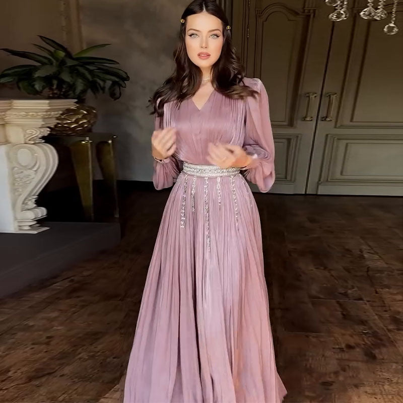Women's Fashion Pleated Tulle Long Sleeve Big Dresses