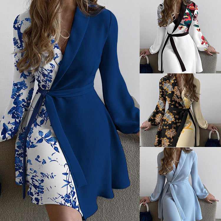 Women's Fashion Elegant One-piece Color Matching Dress Dresses