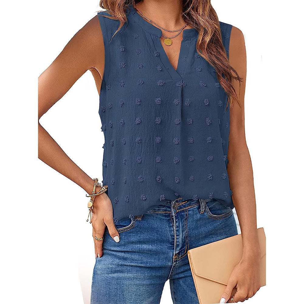 Women's Stylish Summer Jacquard Sleeveless T-shirt Blouses