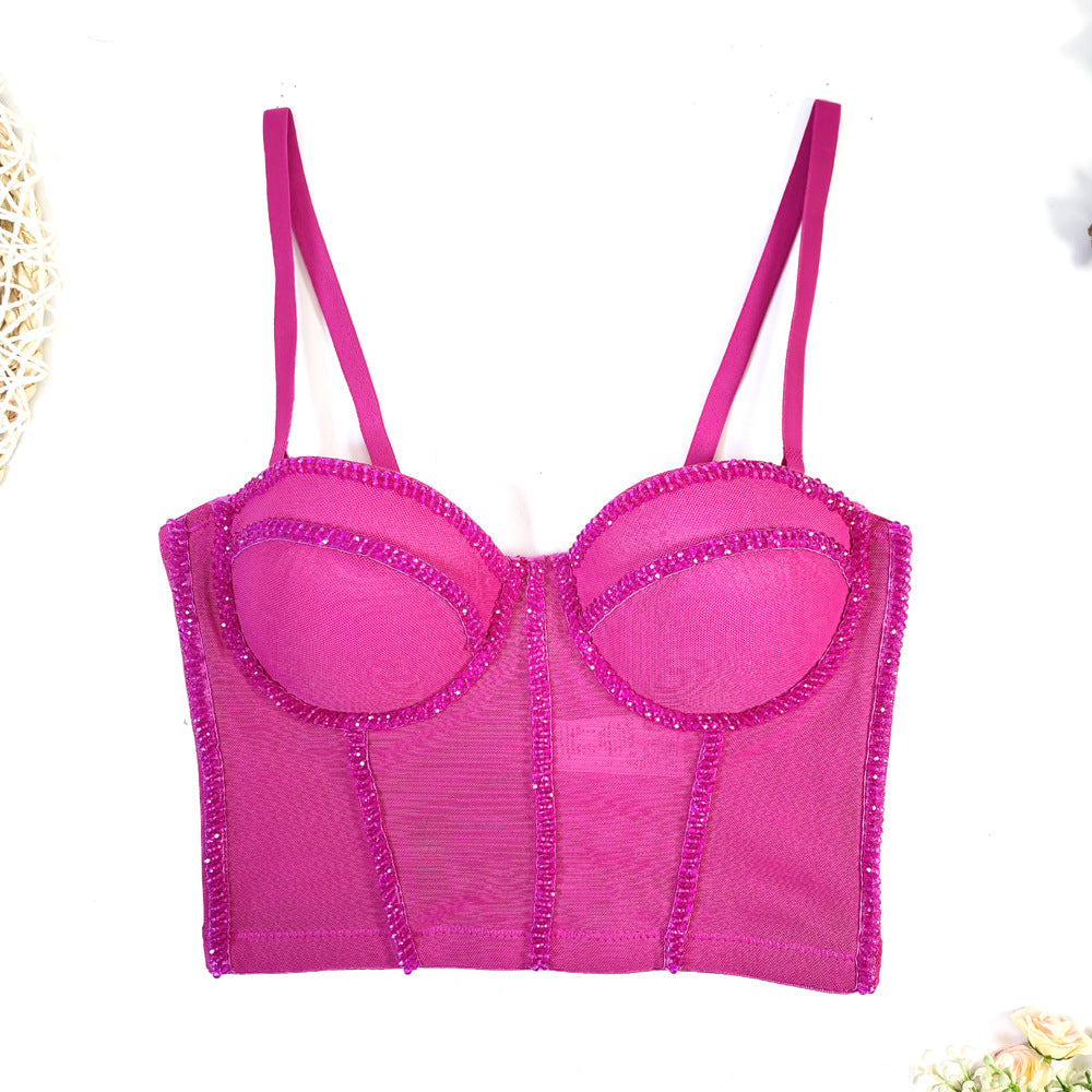 Beaded Mesh Bra Outer Wear Body Shaping Tops