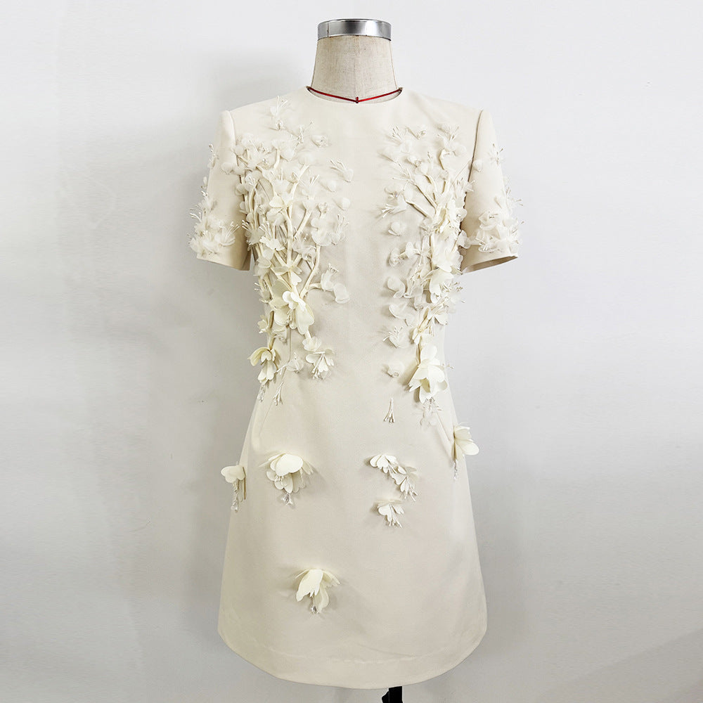 Small Fashionable Three-dimensional Flower Beaded Sleeve Shorts