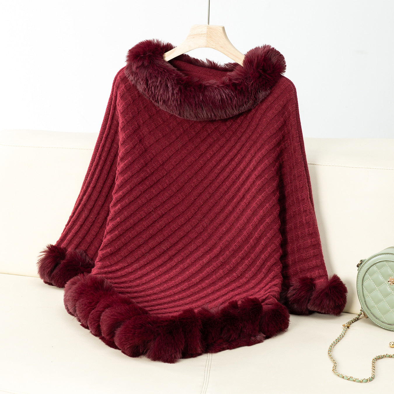 Women's Solid Color Fur Collar Pullover Thick Retro Plaid Women's Sweater